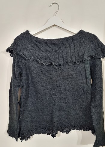 Siyah Uzun Kollu Fırfırlı Triko Kazak - Görsel 3