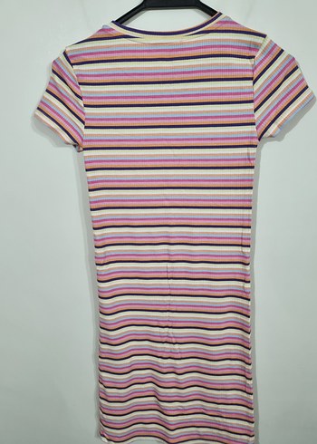 Çizgili Midi Kısa Kollu Kadın Elbise - Görsel 3