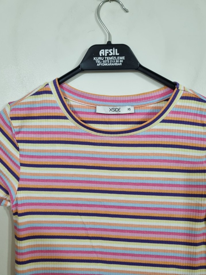 Çizgili Midi Kısa Kollu Kadın Elbise - Görsel 2