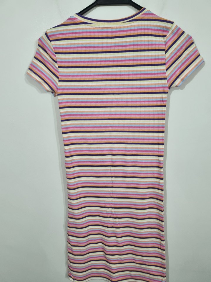 Çizgili Midi Kısa Kollu Kadın Elbise - Görsel 3