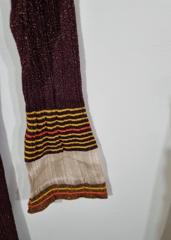 Bordo Nakışlı Uzun Kollu Triko Elbise - Görsel 4