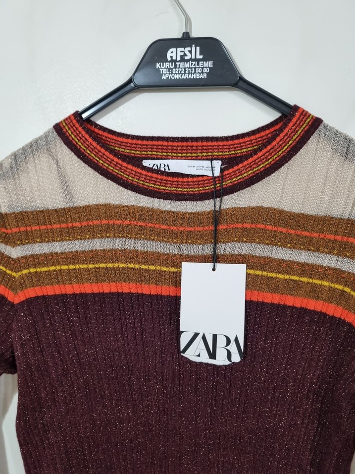 Bordo Nakışlı Uzun Kollu Triko Elbise - Görsel 2