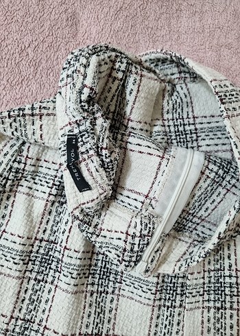 Beyaz Ekose Desenli Kemerli Mini Etek - Görsel 4