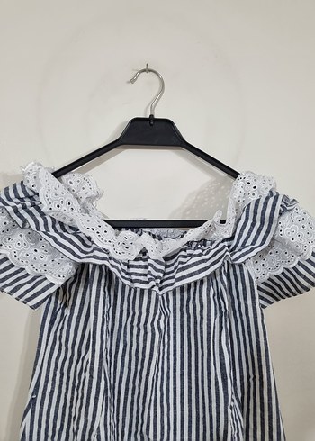 Kayık Yaka Fırfırlı Çizgili Mini Elbise - Görsel 5