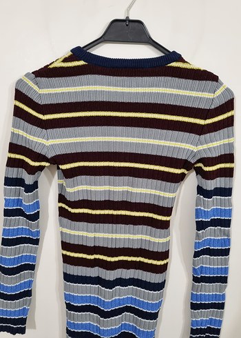 Çizgili Fitilli Triko Elbise - Görsel 4