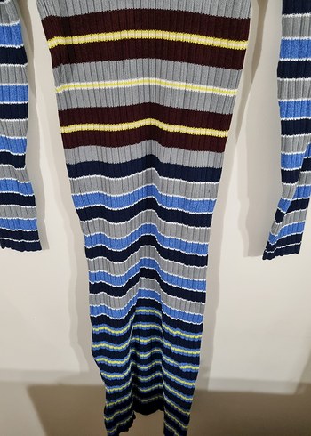 Çizgili Fitilli Triko Elbise - Görsel 5