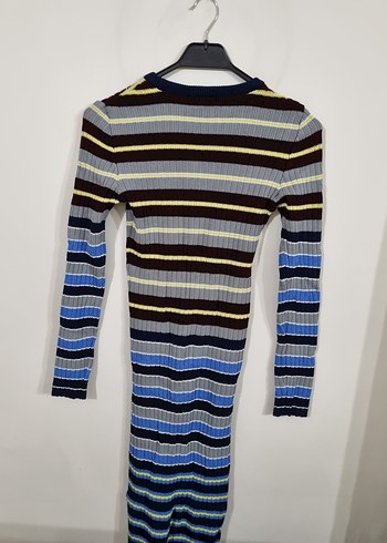 Çizgili Fitilli Triko Elbise - Görsel 3