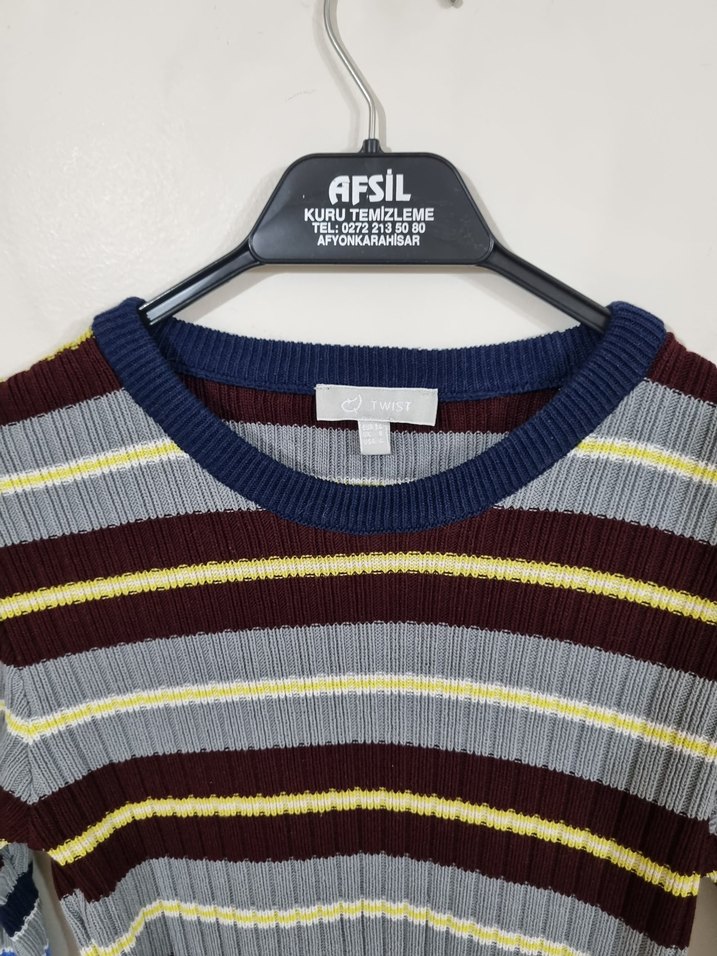 Çizgili Fitilli Triko Elbise - Görsel 2