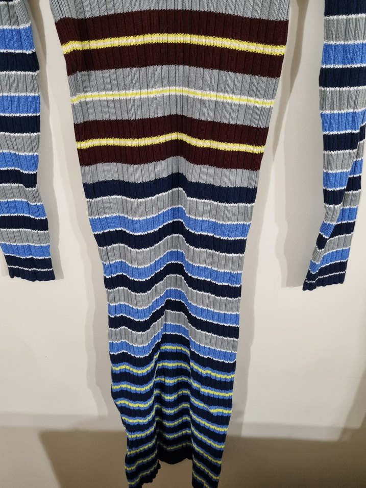 Çizgili Fitilli Triko Elbise - Görsel 5