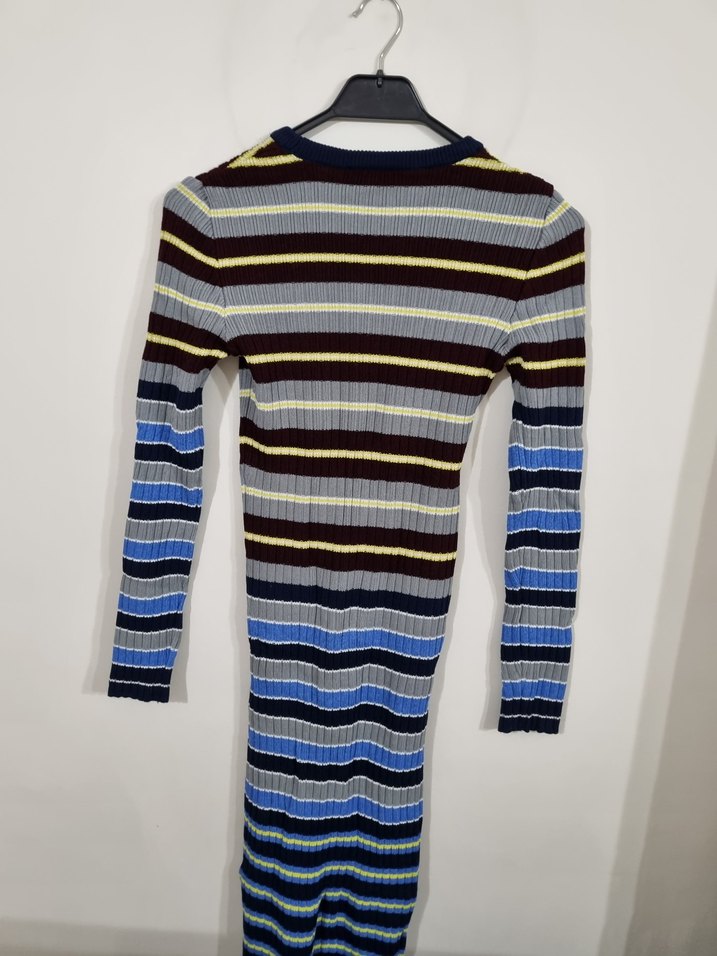 Çizgili Fitilli Triko Elbise - Görsel 3