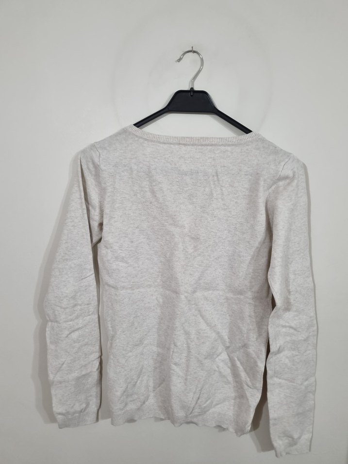 Bej V Yaka Uzun Kollu Kadın Triko - Görsel 2