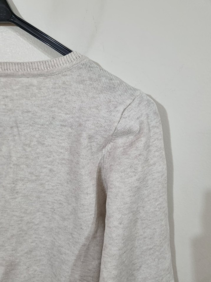 Bej V Yaka Uzun Kollu Kadın Triko - Görsel 3