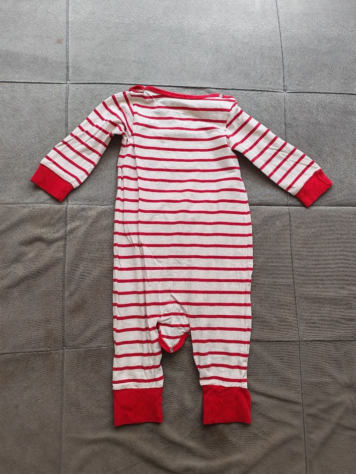 Uzun Kollu Çizgili Kırmızı Bebek Tulum - Görsel 2