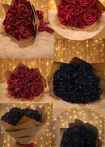 Bordo el emegi 
Renkli Kadife Gül Buketi - Görsel 4