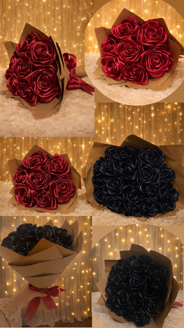 Bordo el emegi 
Renkli Kadife Gül Buketi - Görsel 4