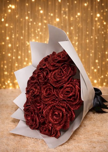Bordo Simli Gül Buketi 20li - Görsel 3