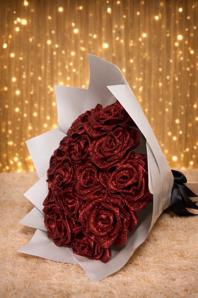 Bordo Simli Gül Buketi 20li - Görsel 3