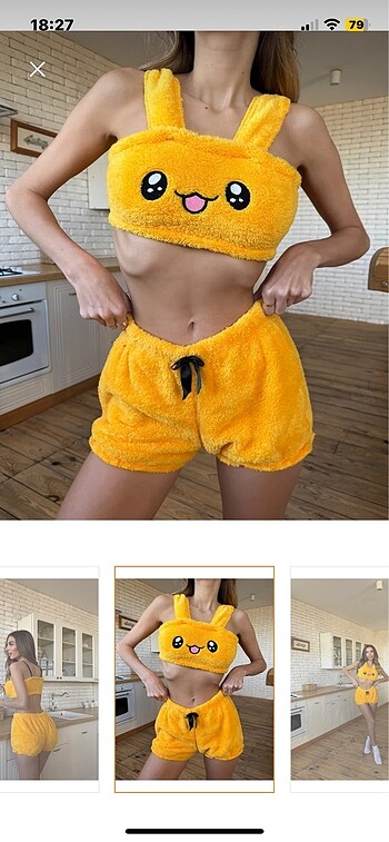 s Beden sarı Renk peluş pijama seti