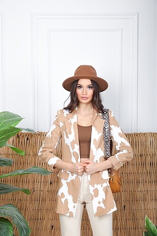 Diğer Desenli Camel Blazer Ceket