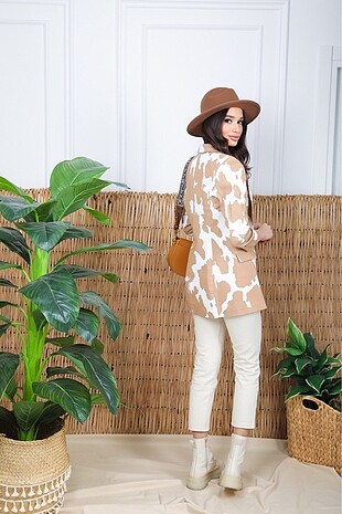 universal Beden camel Renk Desenli Camel Blazer Ceket