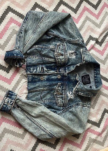 Gri Tie-Dye Düğmeli Denim Ceket - Görsel 2