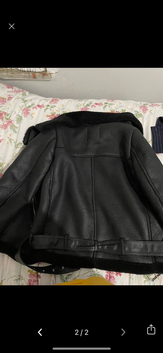Zara Siyah Kürklü Biker Deri Ceket - Görsel 2