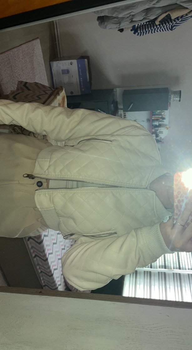 Beyaz Deri Kadın Ceket - Görsel 5