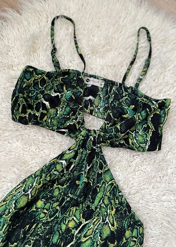 Yeşil Desenli Uzun Drapeli Elbise - Görsel 2