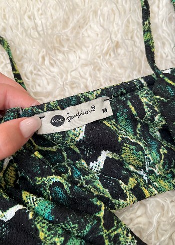 Yeşil Desenli Uzun Drapeli Elbise - Görsel 3