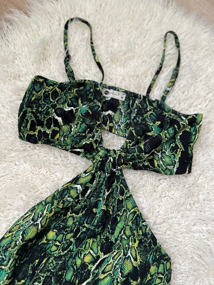 Yeşil Desenli Uzun Drapeli Elbise - Görsel 2