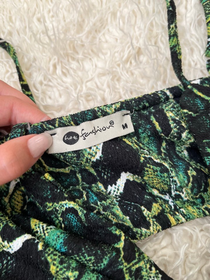 Yeşil Desenli Uzun Drapeli Elbise - Görsel 3