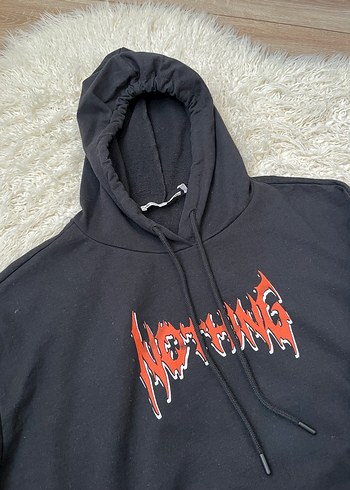 Siyah Kapüşonlu Oversize Sweatshirt - Görsel 2