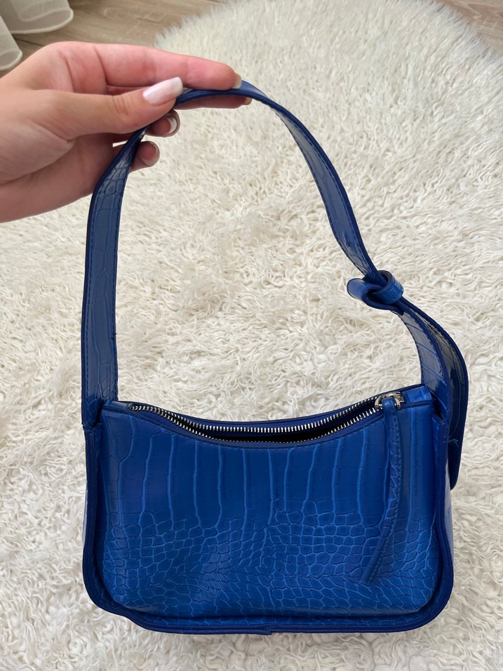 Parlak Mavi Yılan Derisi Desenli Deri Kadın Çanta - Görsel 2