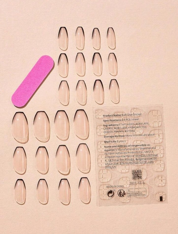 Siyah Uçlu Şeffaf Takma Tırnak 24'lü - Görsel 2