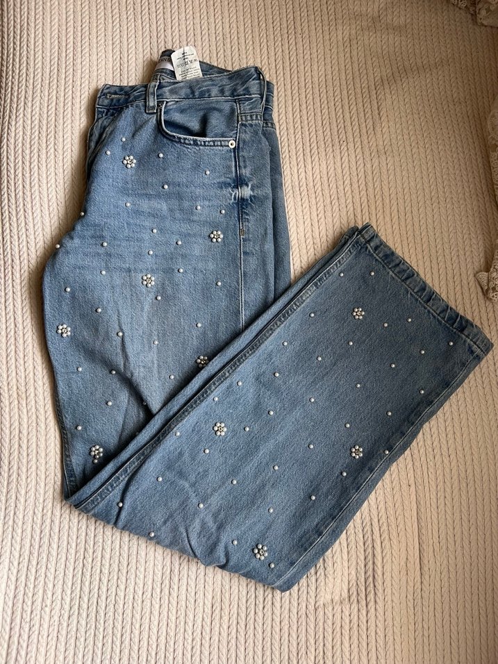 Koton boncuklu Düğmeli Kadın Kot Pantolon - Görsel 3