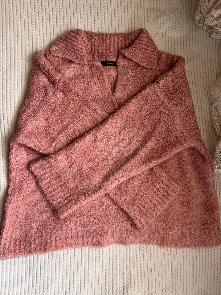 Pembe V Yakalı Kadın Triko Kazak - Görsel 2