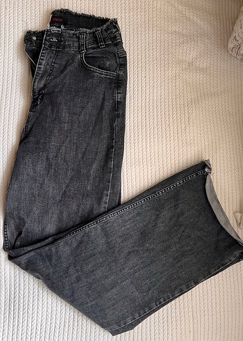 Gri Bol Kesim Midi Kot Pantolon - Görsel 3