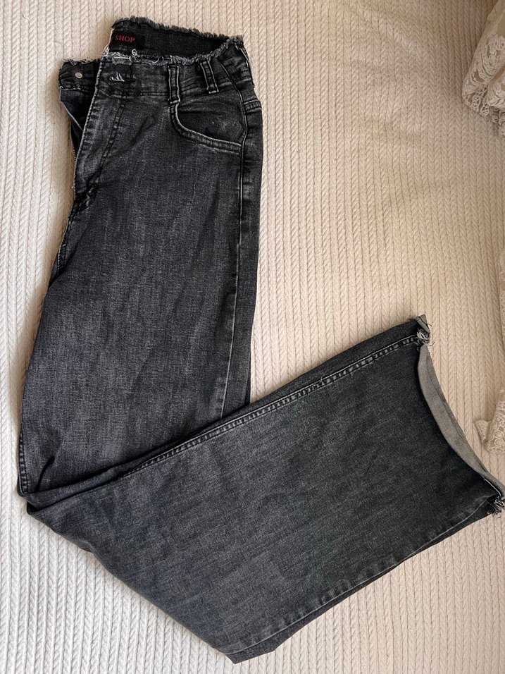 Gri Bol Kesim Midi Kot Pantolon - Görsel 3