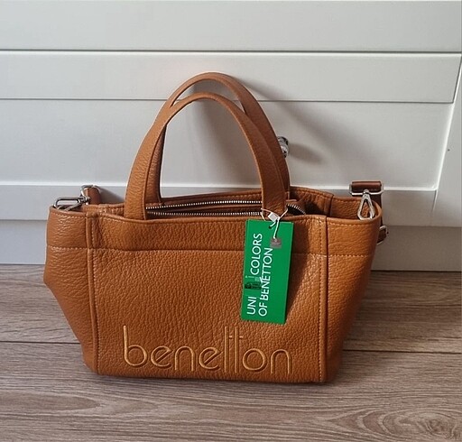 Benetton Orjinal Benetton deri çanta taba