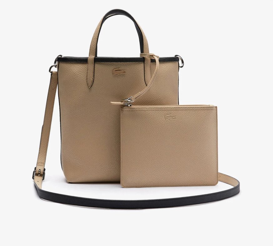 Orjinal Lacoste deri çift taraflı çanta siyah bej - Görsel 2