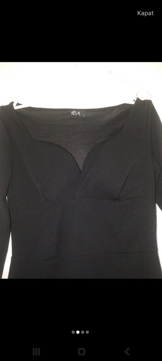 Siyah Uzun Kollu V Yaka Dar Kesim Elbise - Görsel 2