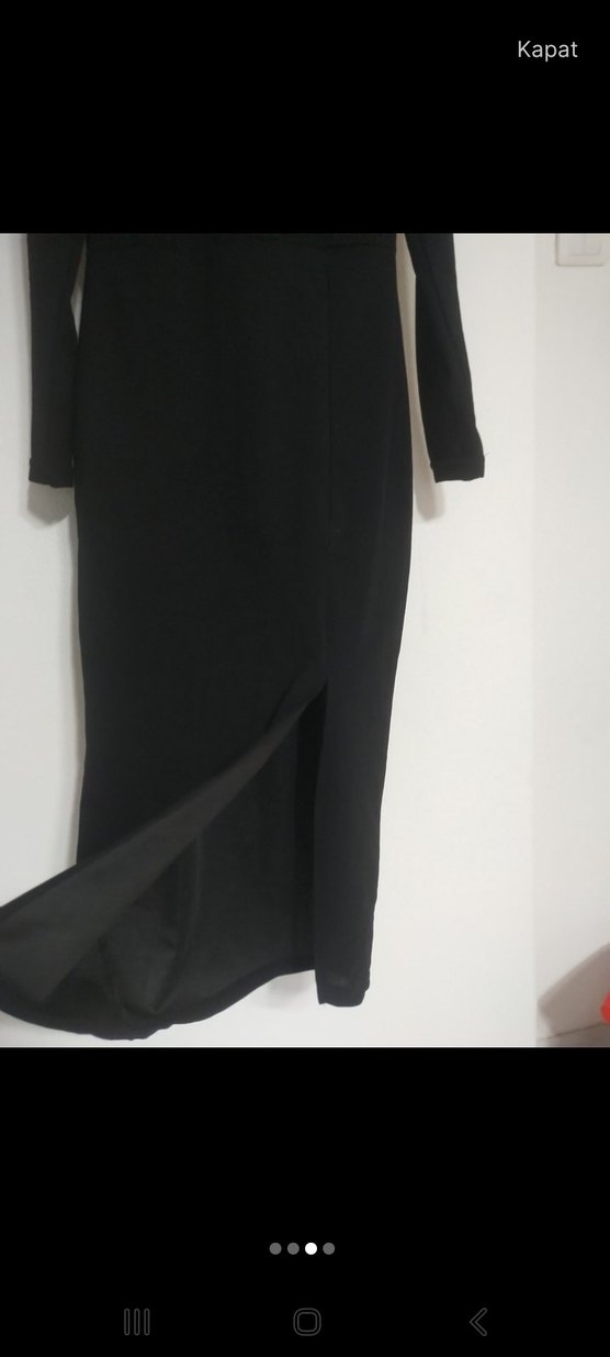 Siyah Uzun Kollu V Yaka Dar Kesim Elbise - Görsel 3