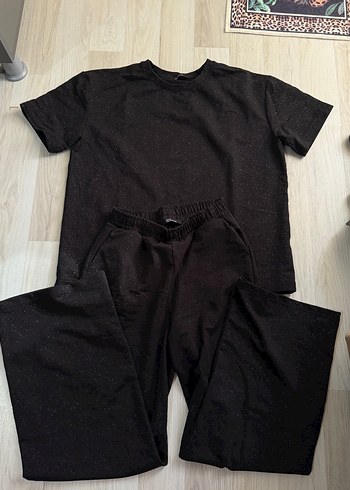 Kızlar için Siyah Keten Oversize Eşofman Takımı