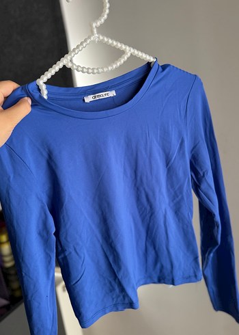 l Beden mavi Renk Kadın Mavi Uzun Kollu Crop Top