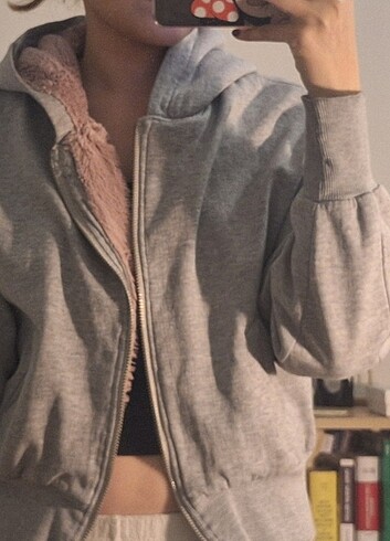 Bershka BERSHKA PEMBE KURK DETAYLİ HIRKA