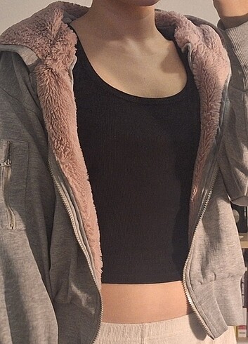 s Beden BERSHKA PEMBE KURK DETAYLİ HIRKA