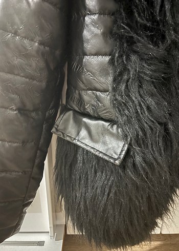 m Beden Siyah Deri Kürklü Kadın Kışlık Ceket