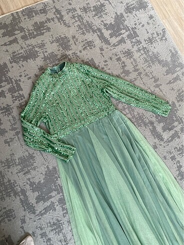 yeşil tesettür abiye elbise