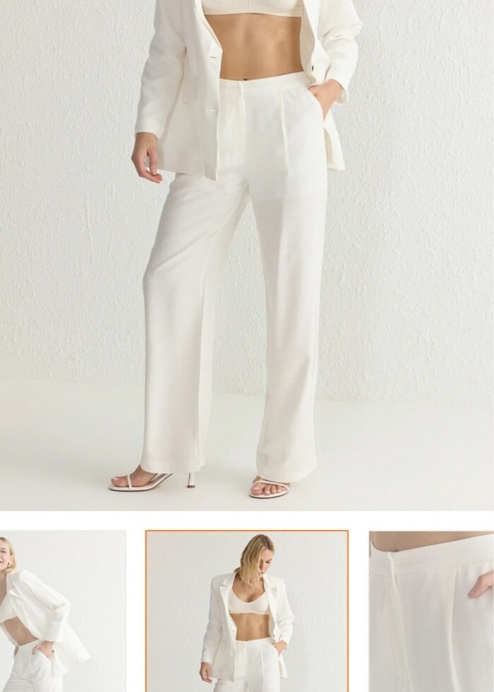 keten karışımlı beyaz pantolon - Görsel 2