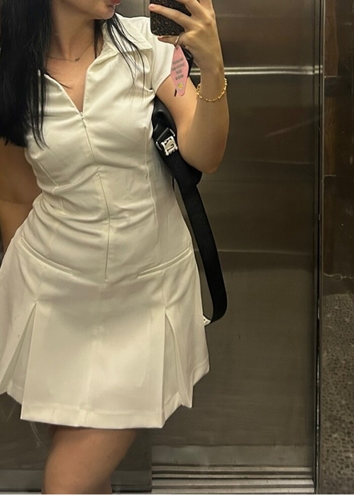 Zara duble pilili beyaz elbise - Görsel 3